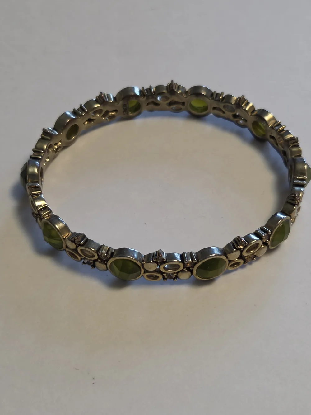 Vtg Monet Green Faceted Stones w Gold-Tone & Golden Rhinestone Accents Bracelet